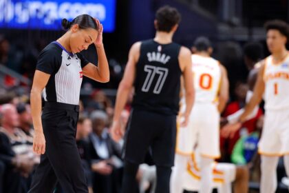NBA referee goes down hard after brutal collision with camera operator during Hawks-Nets game